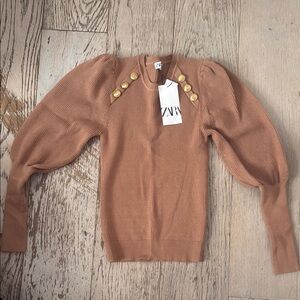 Zara Women's Brown Sweater with Gold Accents